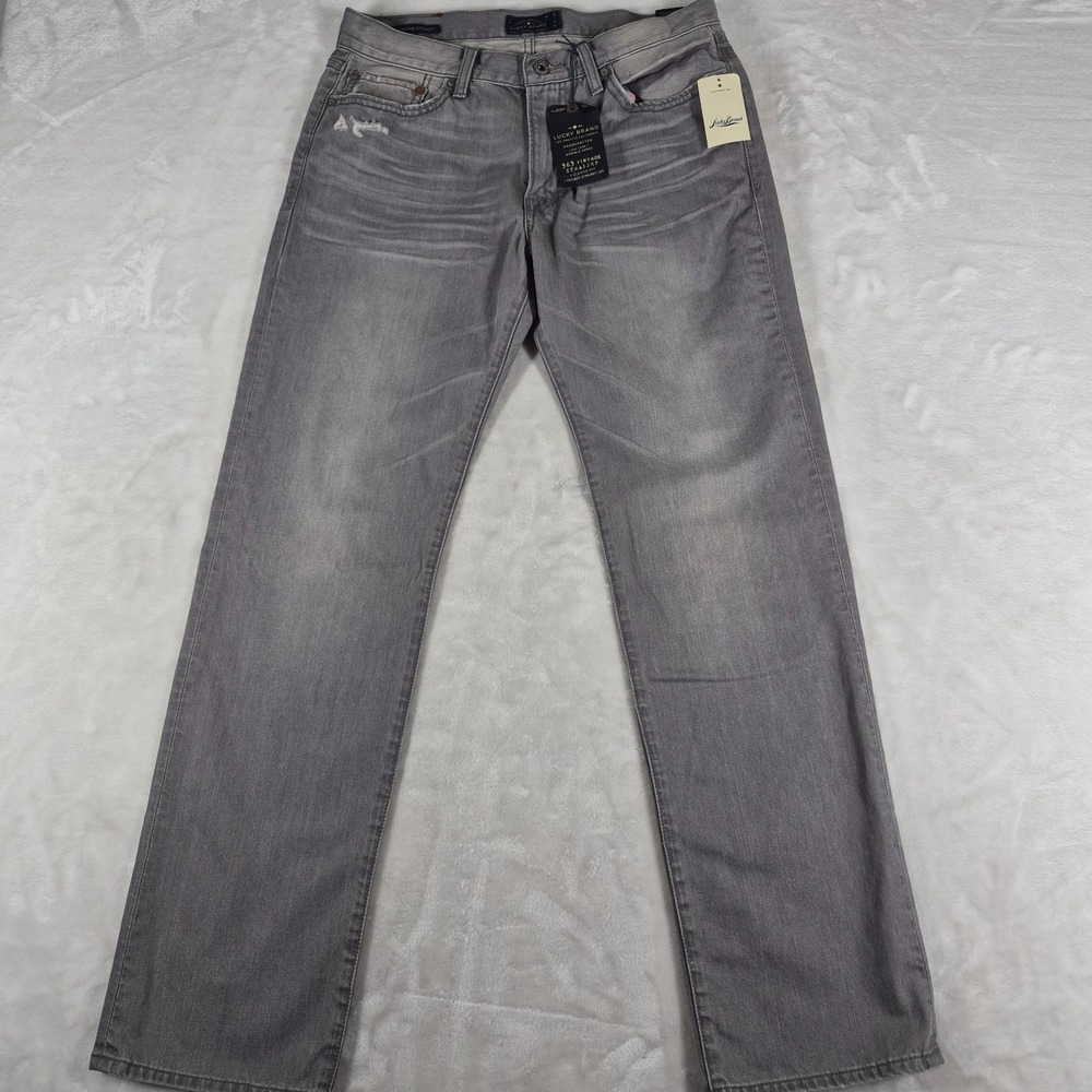 Lucky Brand 363 Vintage Straight Jeans Men's 32x32 Gray Denim Distressed NWT